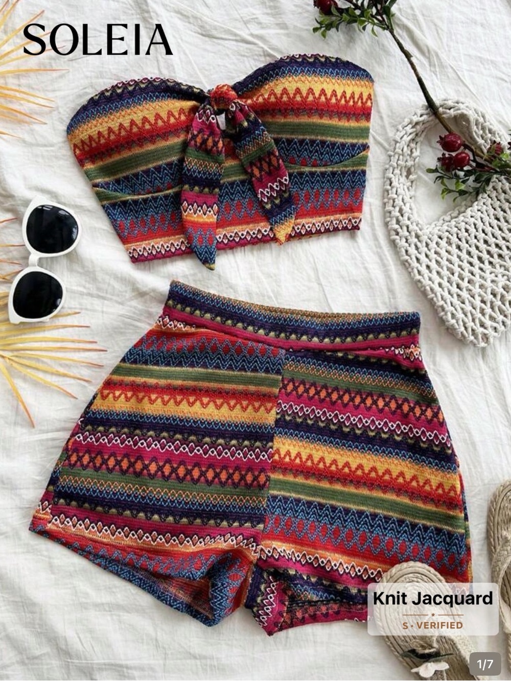 NEW: SHEIN Pink and Multicolor Knit Tube Top & Short Set - Picture 1 of 9